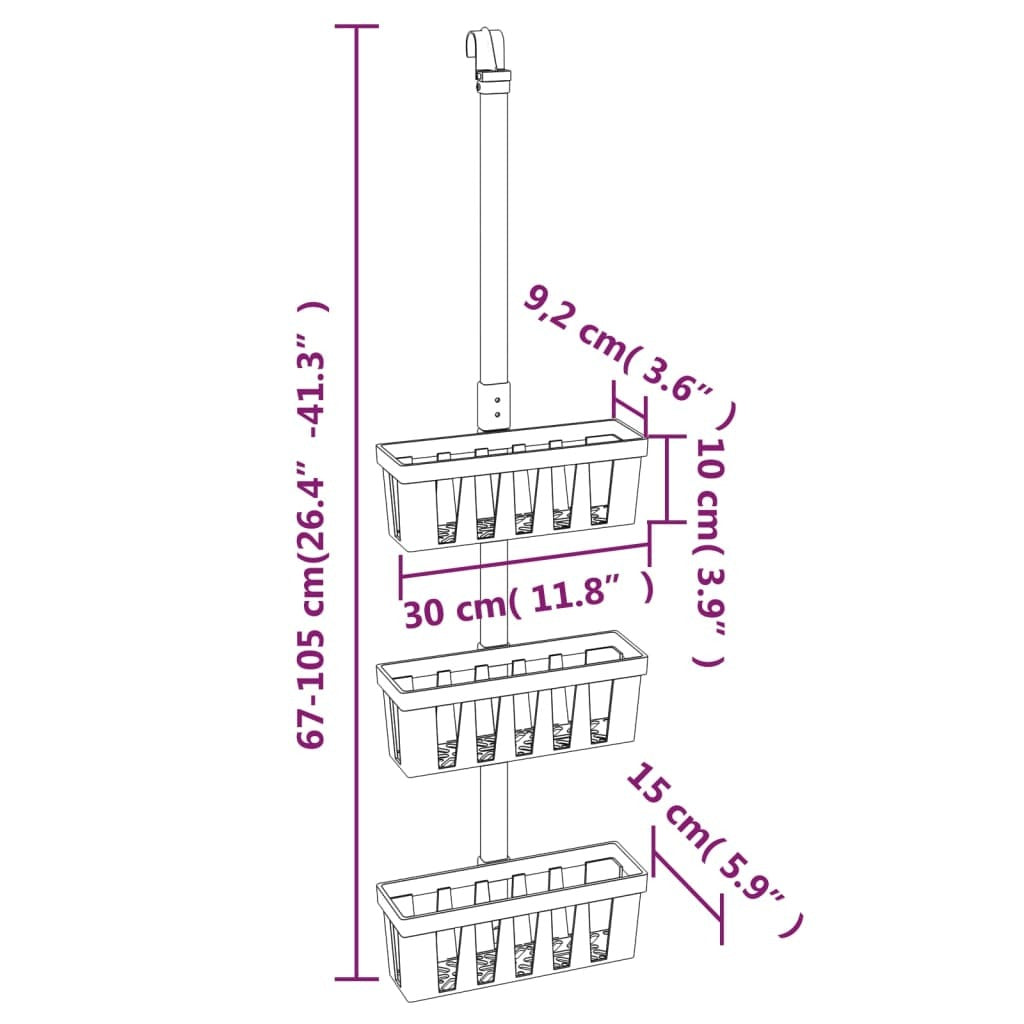 vidaXL Shower Hanger Shelf 11.8" x 5.9" x (26.4"-41.3") Aluminum