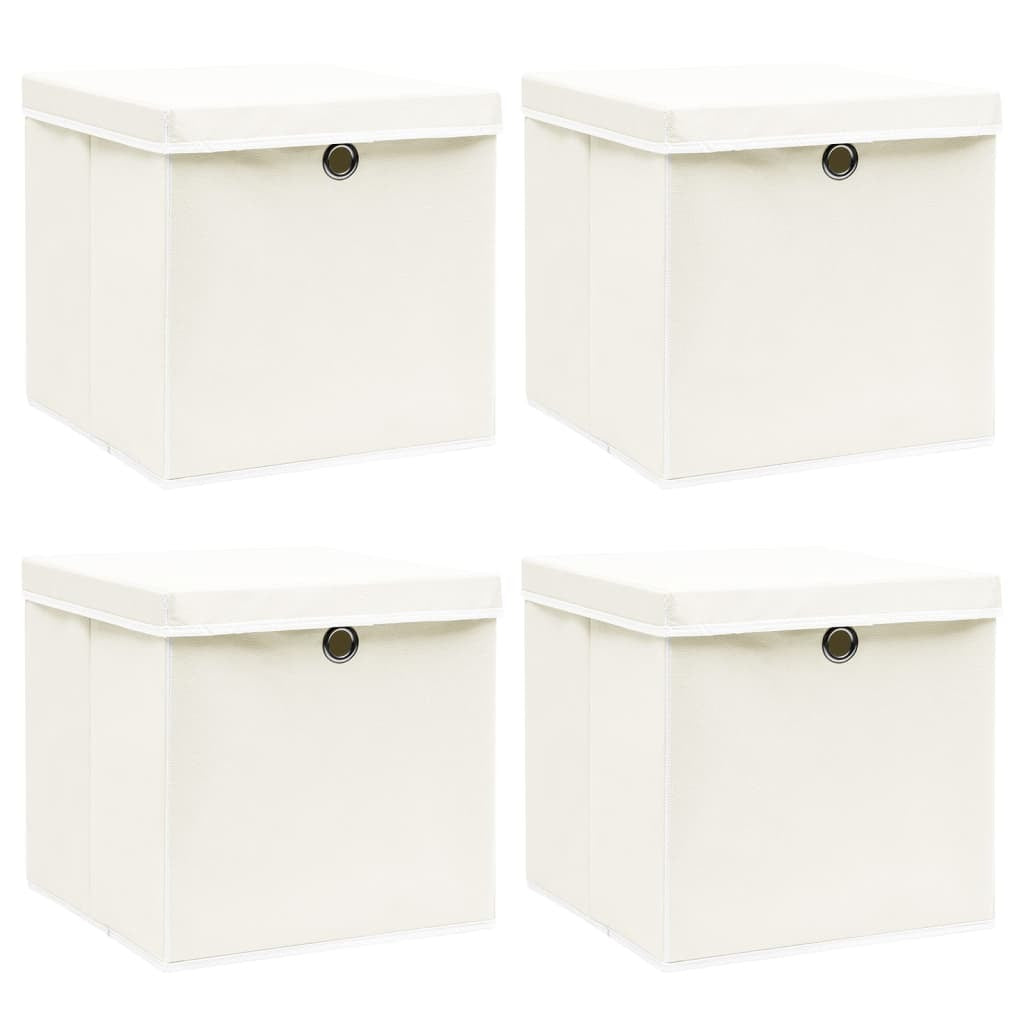 vidaXL Storage Boxes with Lids 4 pcs White 12.6"x12.6"x12.6" Fabric