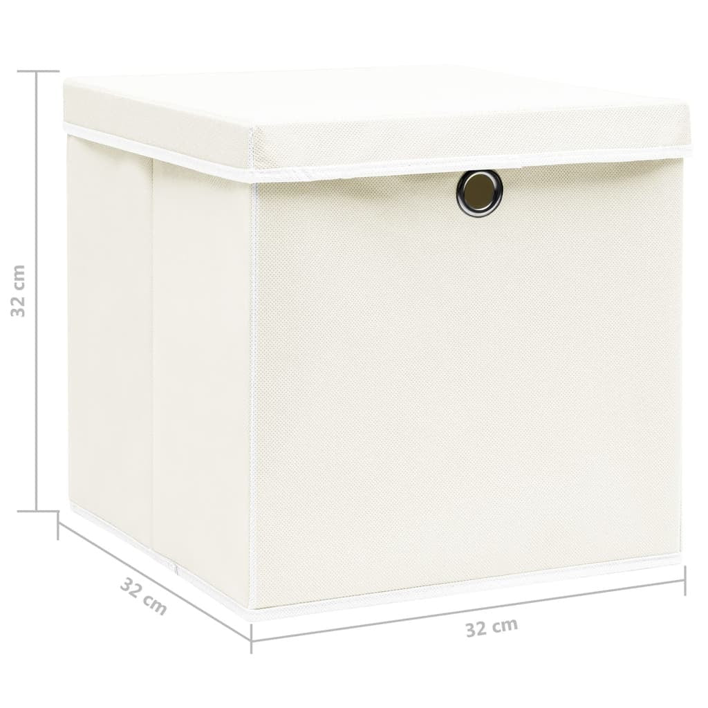 vidaXL Storage Boxes with Lids 4 pcs White 12.6"x12.6"x12.6" Fabric