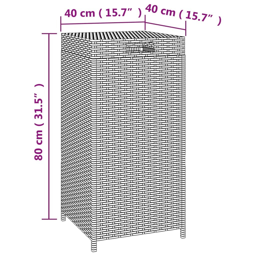 vidaXL Trash Bin Brown 15.7"x15.7"x31.5" Poly Rattan