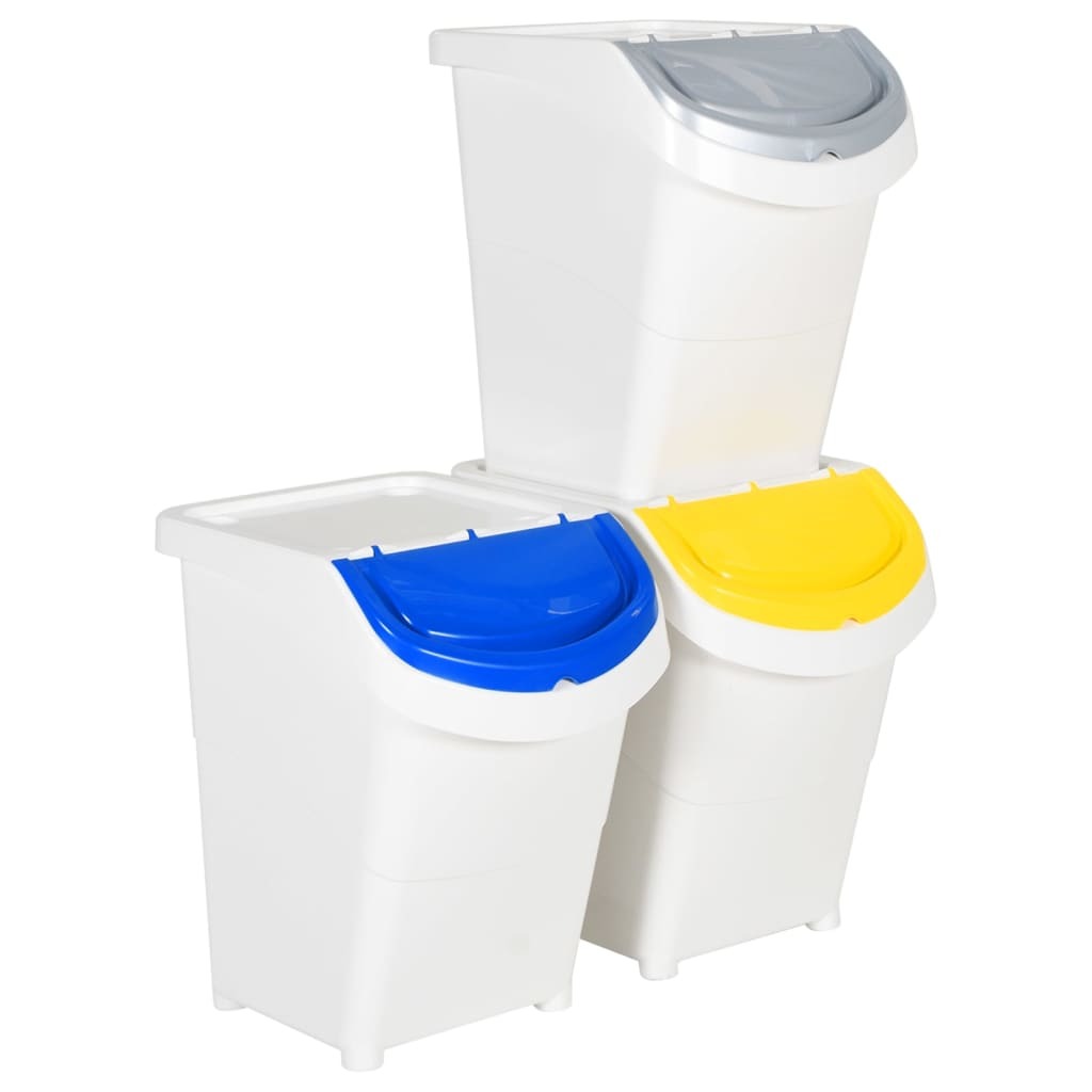 vidaXL Stackable Waste Bins with Lids 3 pcs White PP 31.7 gal