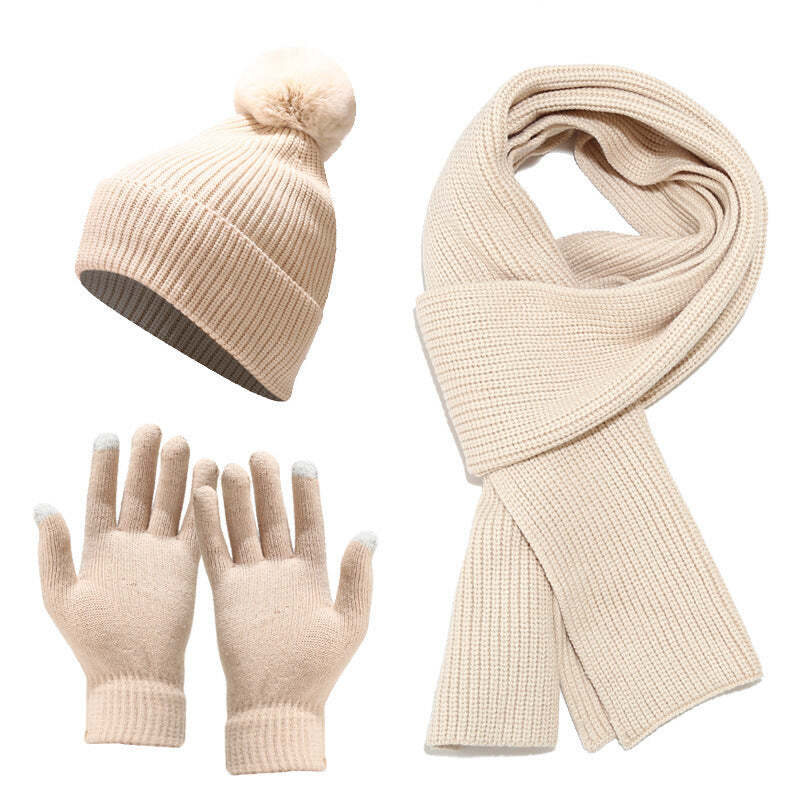 Color: TAN - Cozy Winter 3 In 1 Scarf, Beany And Gloves Set