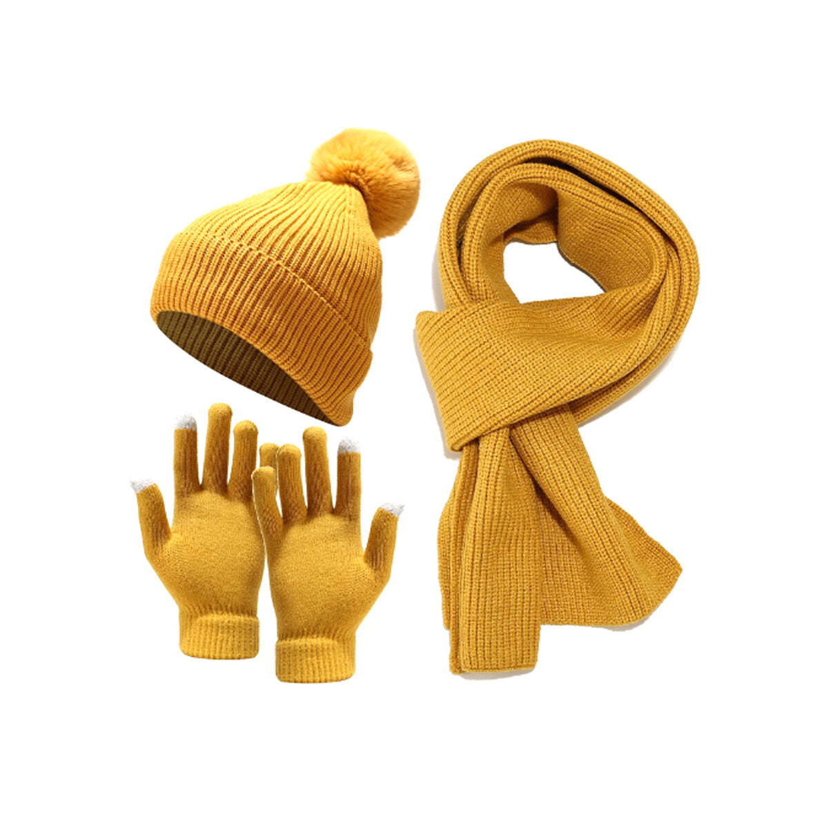 Color: GOLDEN - Cozy Winter 3 In 1 Scarf, Beany And Gloves Set