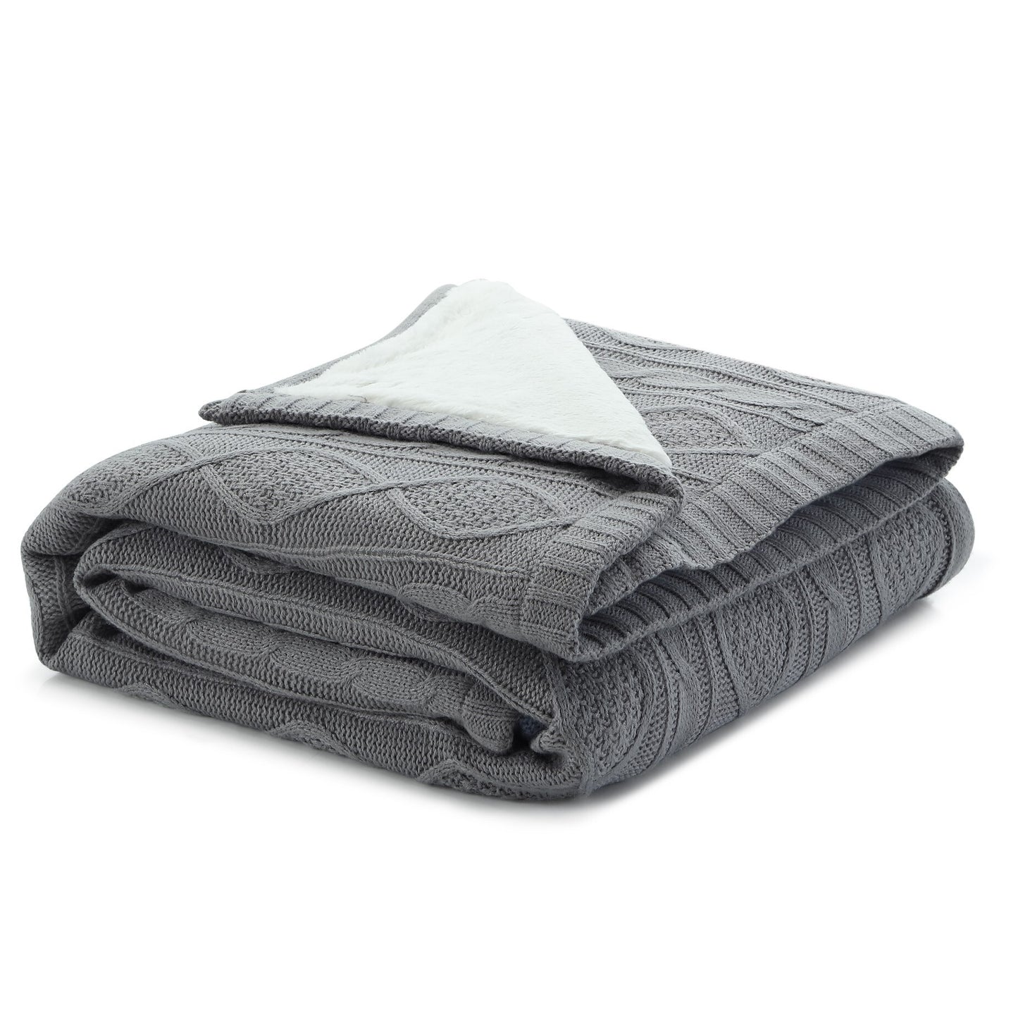 Light Gray Knitted Acrylic Solid Color Throw Blanket