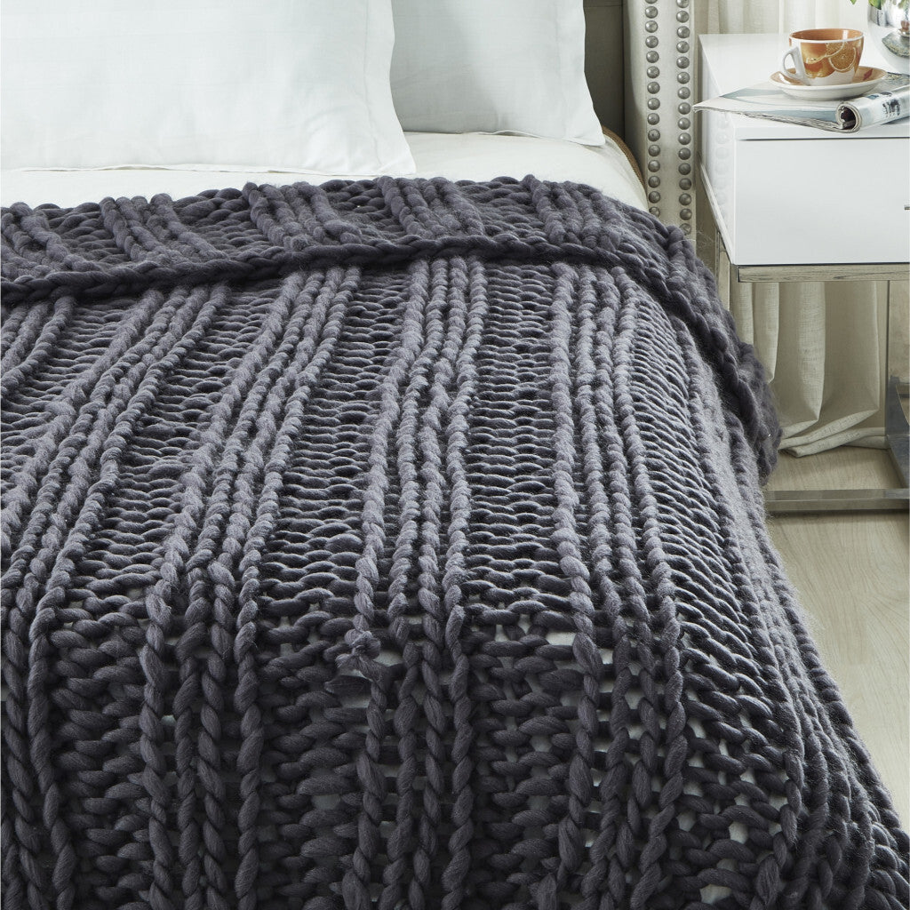 Dark Slate Gray Polyester Knitted Throw Blanket – Solid, Cozy, and Stylish