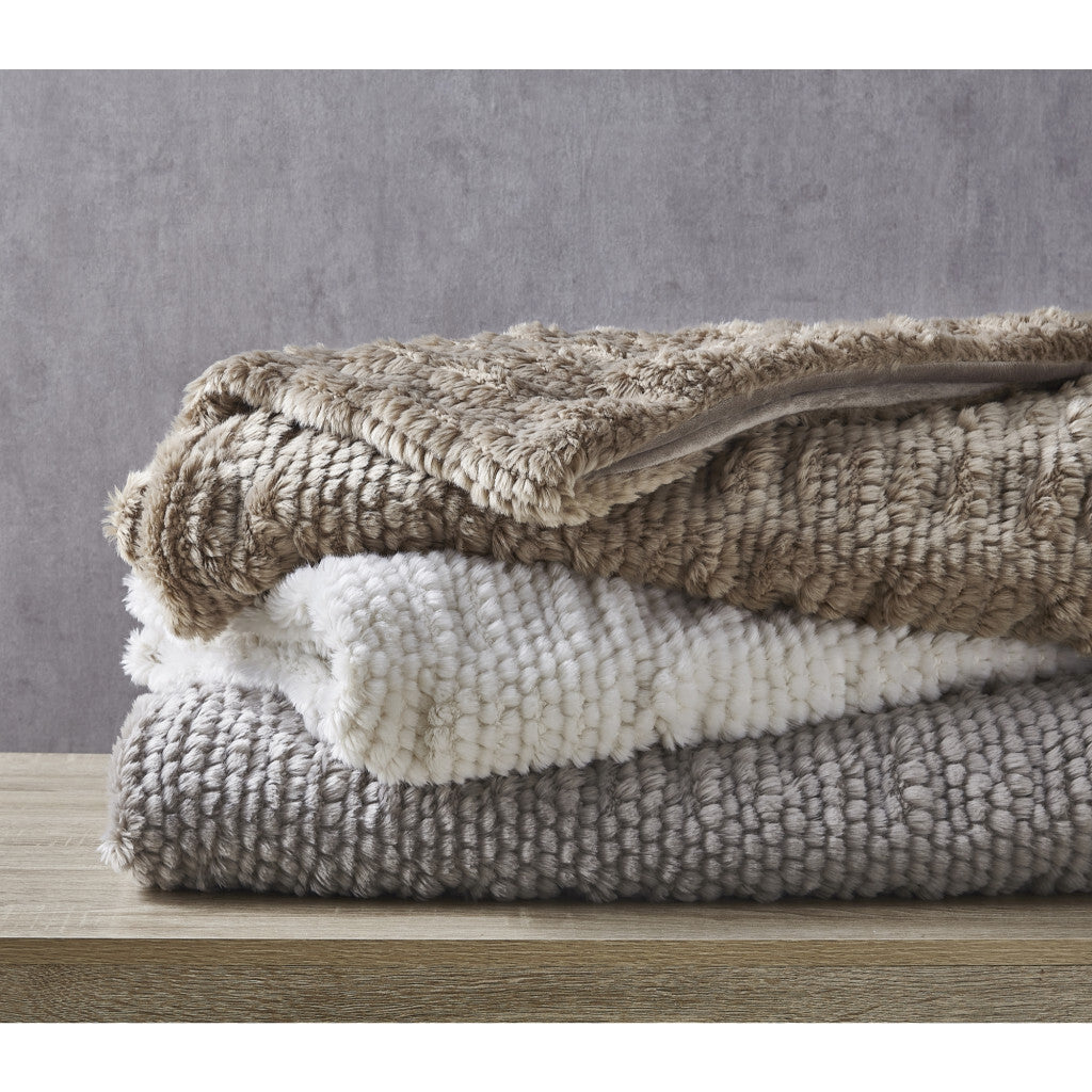 Gray Knitted Acrylic Solid Color Plush Throw Blanket