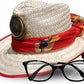 Lady's Natural Fedora Red Under with Scarf Solar Hat - Sun Hat with Fan, One Size