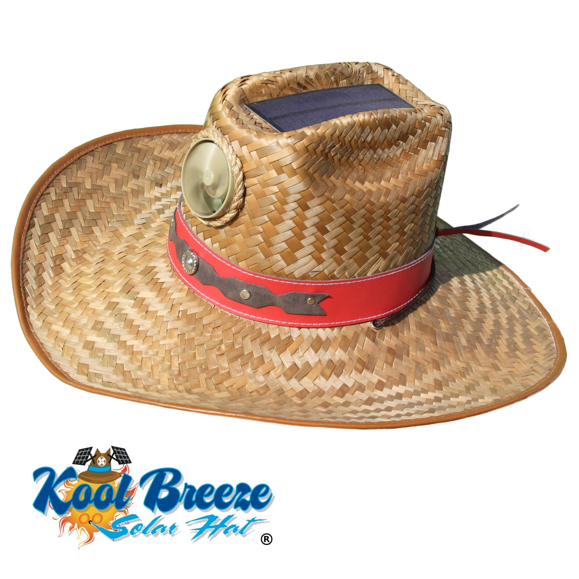 Wearing the Cowboy Straw hat with solar powered fan by Kool Breeze