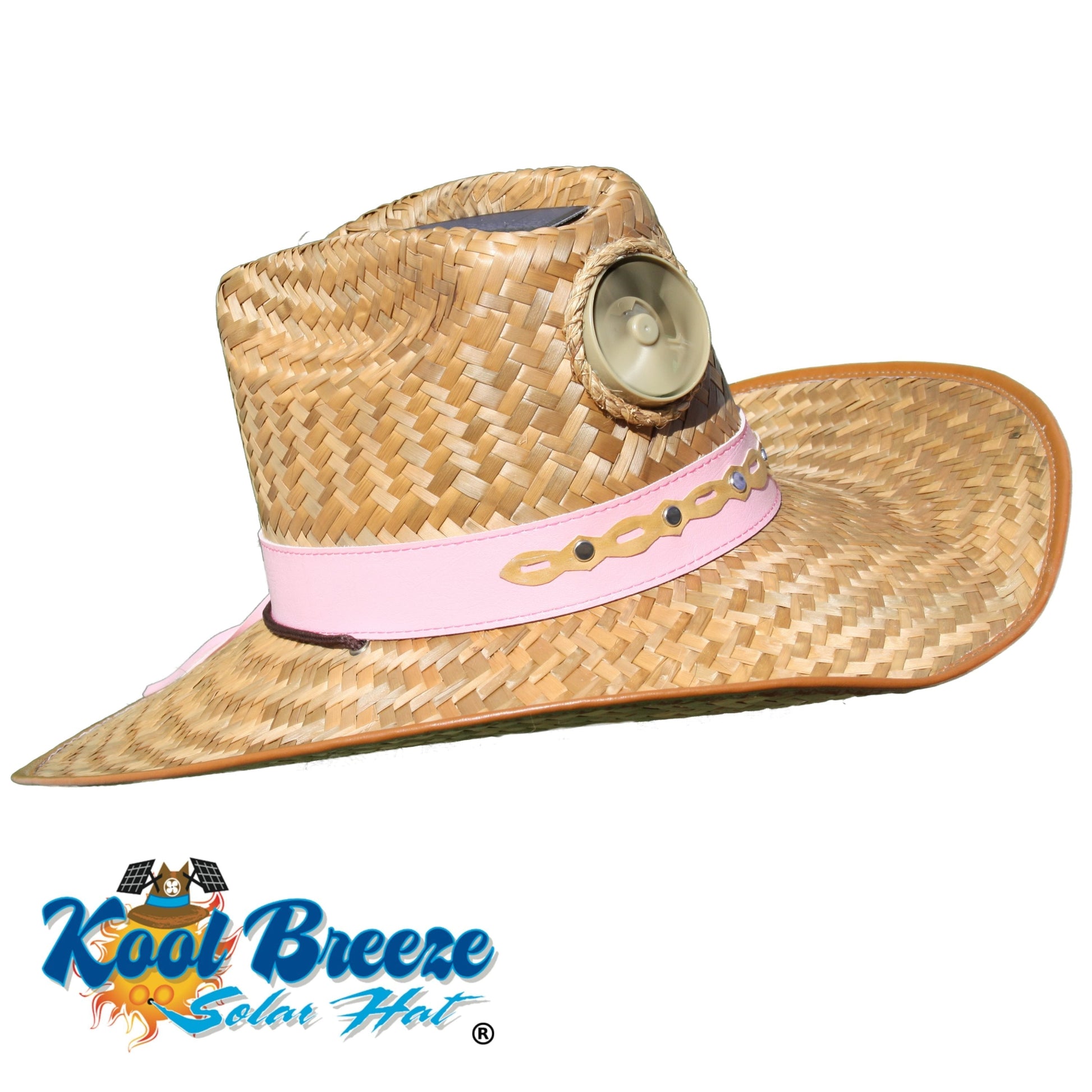 Cowgirl with Colored Band Solar Hat - Sun Hat with Fan, Extra Large (Pink)
