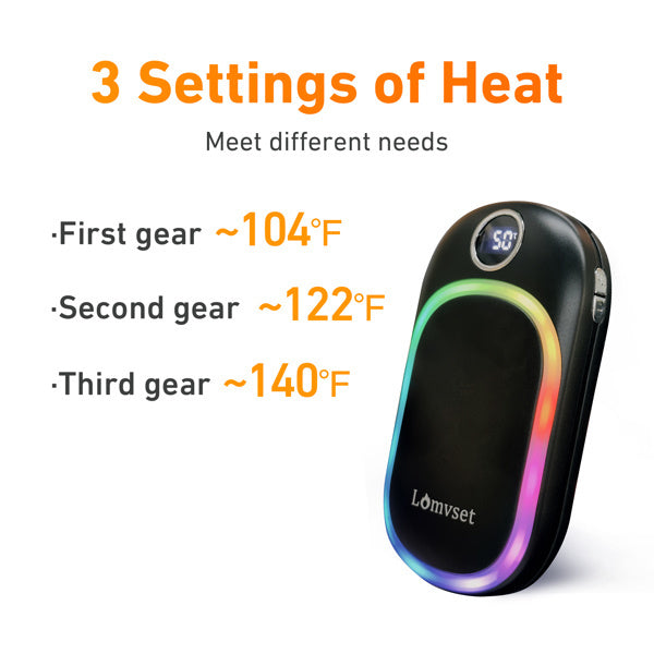 Rechargeable Hand Warmer – 10,000mAh Portable Heater with Color Lights, Mini Electric Warmer for Winter Camping