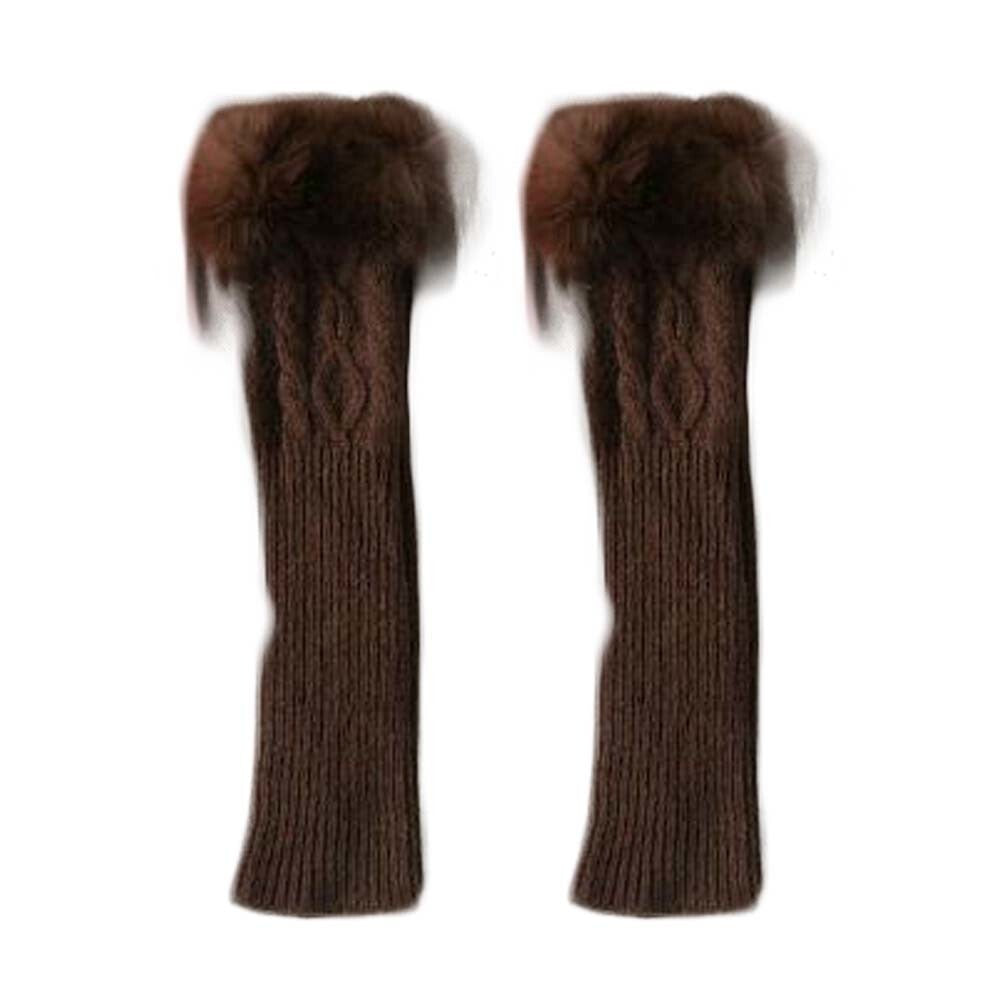 Brown Winter Warm Arm Sleeve Fingerless Thumb Hole Gloves Mittens Knitted Snowflake Arm Warmer for Womens