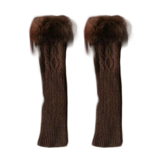 Brown Winter Warm Arm Sleeve Fingerless Thumb Hole Gloves Mittens Knitted Snowflake Arm Warmer for Womens