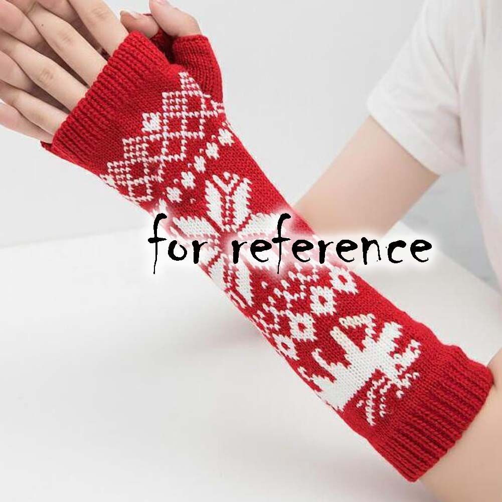 Womens Winter Warm Arm Sleeve Fingerless Thumb Hole Gloves Mittens Knitted Snowflake Arm Warmer, Red