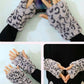 Grey Leopard Print Short Arm Warmer Plush Arm Sleeve Fingerless Thumb Hole Mittens Gloves for Women Winter Warm