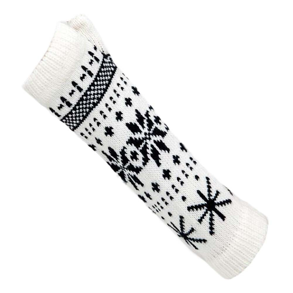 White and Black Winter Warm Arm Sleeve Fingerless Thumb Hole Gloves Mittens Knitted Snowflake Arm Warmer for Womens