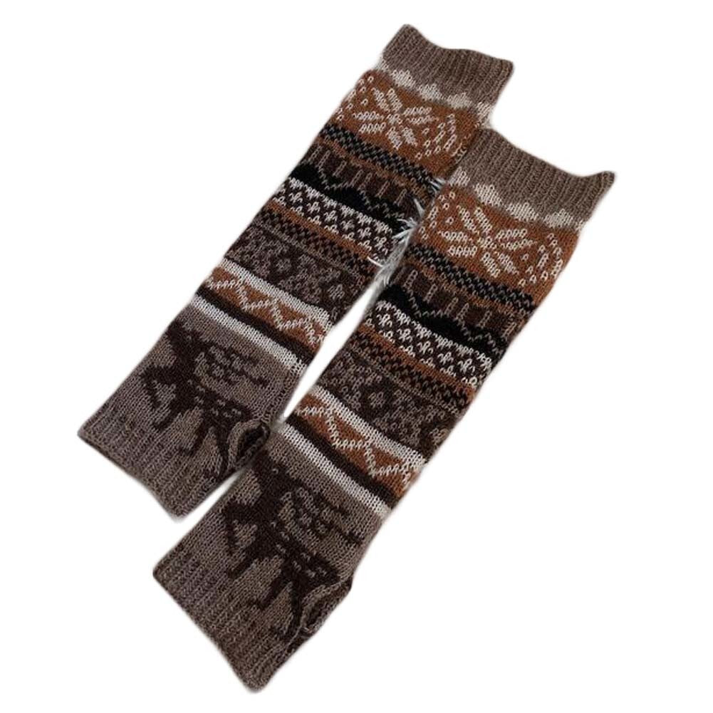 Womens Christmas Elk Winter Warm Arm Sleeve Fingerless Thumb Hole Gloves Mittens Knitted Arm Warmer, Khaki