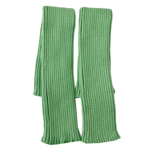 Womens Knitted Arm Sleeve Winter Warm Long Thumb Hole Gloves Over Elbow Fingerless Mittens Arm Warmer, Green