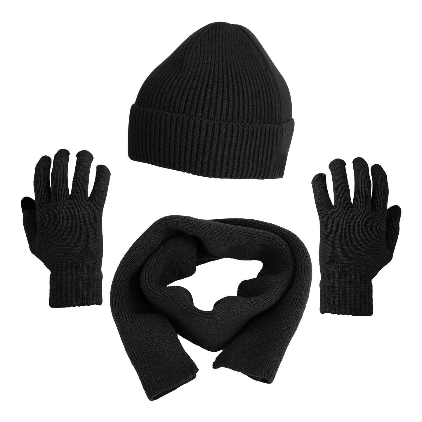 Winter Knitted Hat Scarf Gloves 3Pcs Winter Warm Beanie and Touch Screen Gloves Long Neck Scarf Set Knit Beanie Skull Cap Neck Warmer Anti-Slip Mittens for Men Women