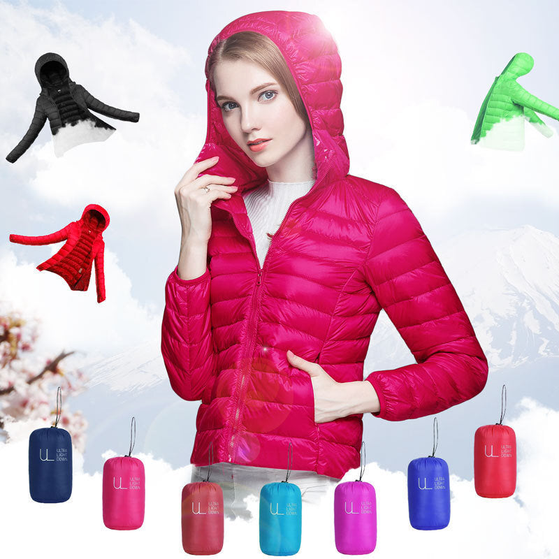 Ultra Light Winter Jacket Fashion Women Puffer Jacket Solid Color Hooded Zippers Puffer Coat Plus Size S-3XL