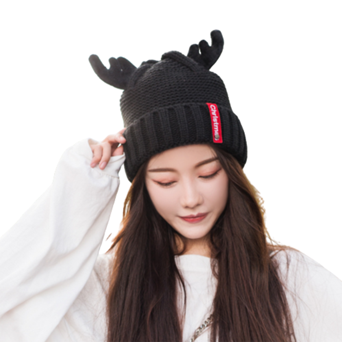 Winter Knitted Hat Deer Beanie Hat Adorable Antler Cap