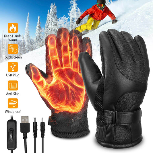 Electric Heated Gloves – USB Plug, Touchscreen, Leather, Windproof for Winter (Unisex)