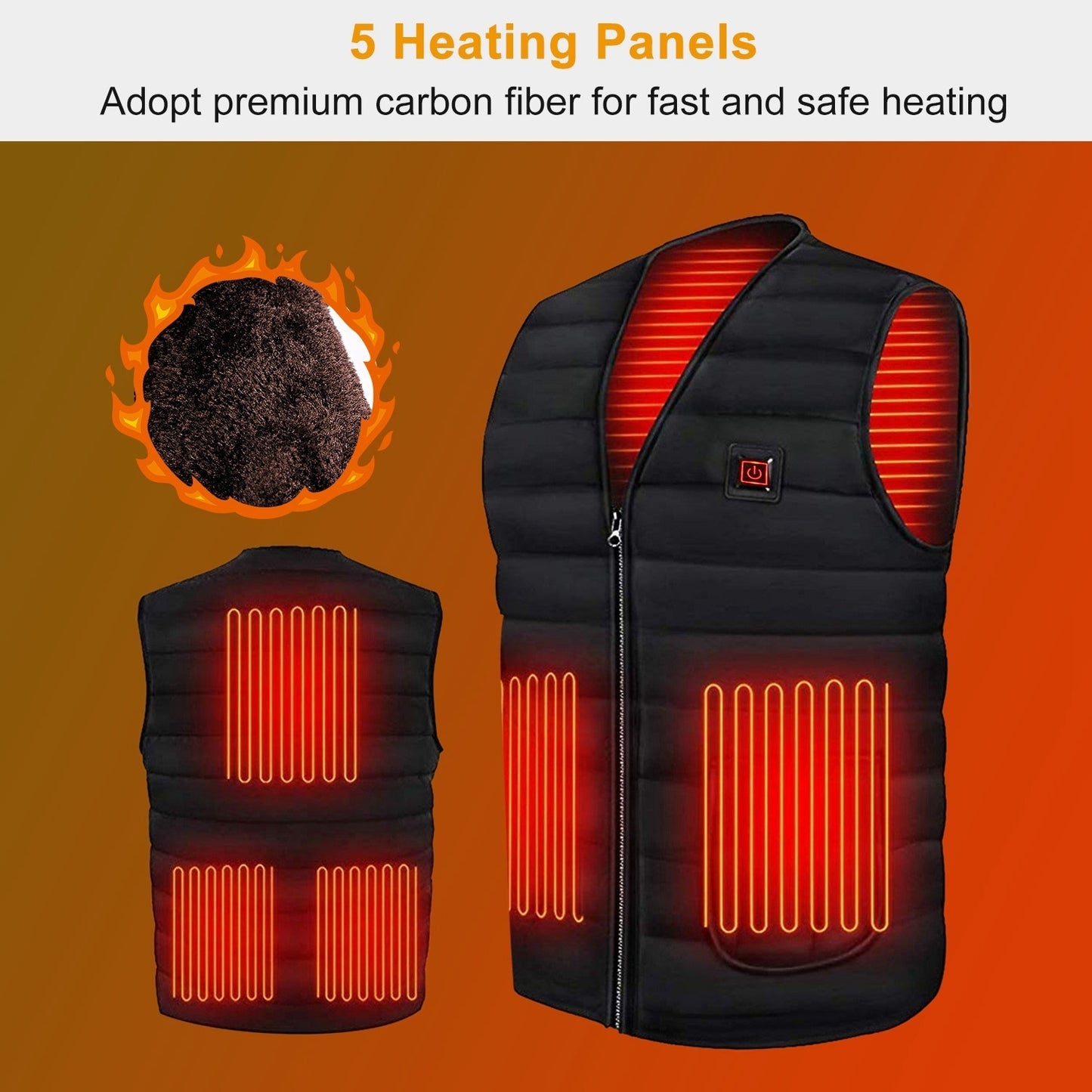 USB Heat Jacket Vest – 3 Heating Levels, 5-Pad Body Warmer for Men & Women, Perfect for Outdoors