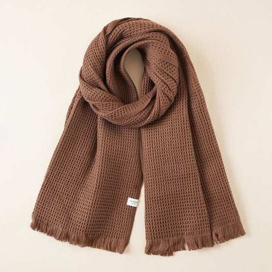 Scarf knitted thick line couple waffle solid color scarf warm retro long autumn and winter fashion