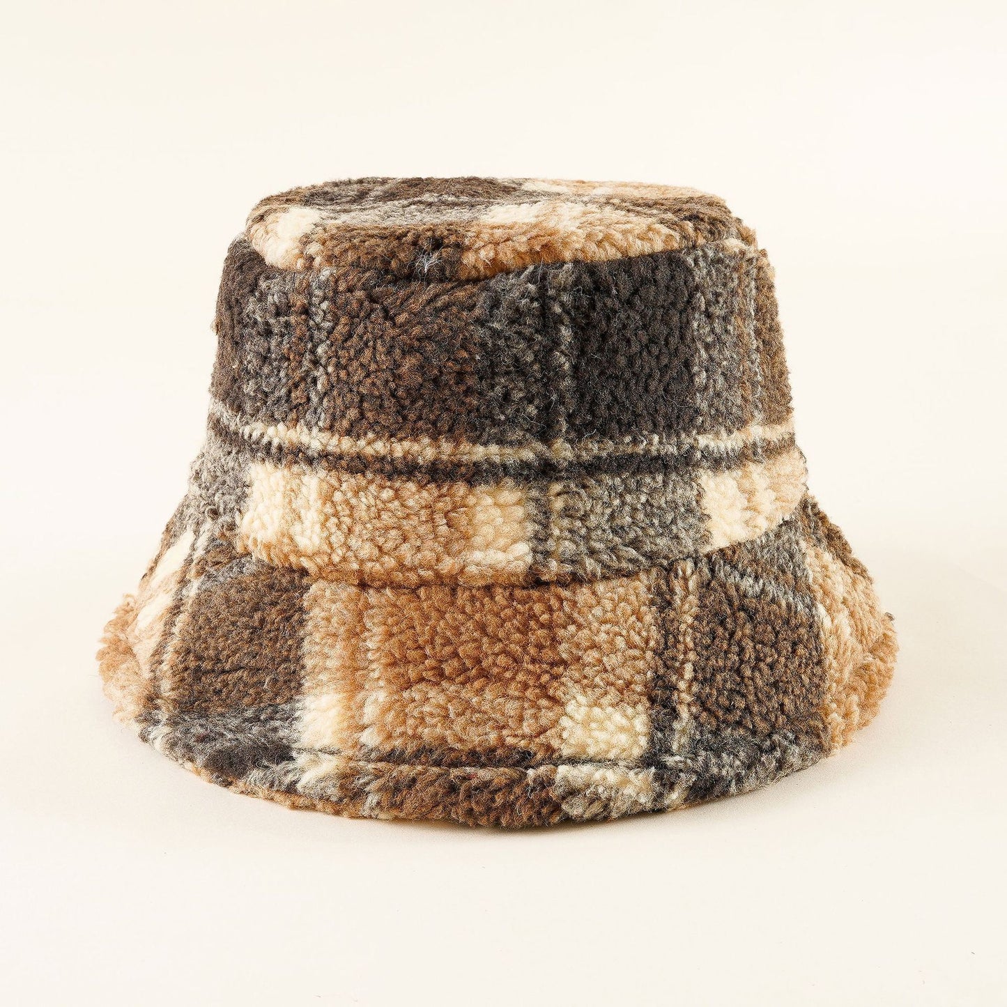 Plaid Lamb Velvet Fisherman Hat - Warm Plush Basin Hat for Women, Autumn and Winter Travel Style