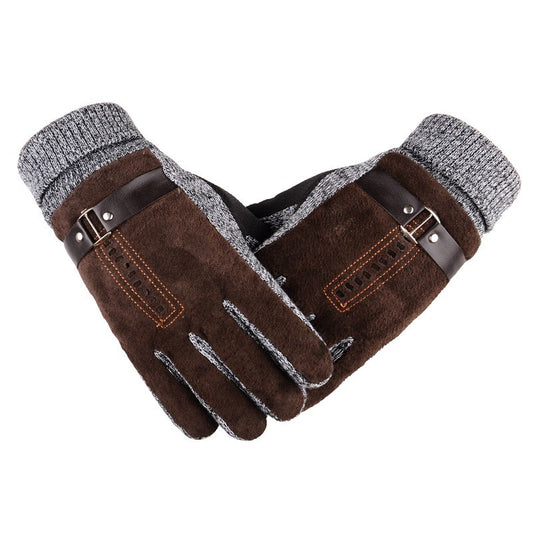 Men’s Winter Gloves – Genuine Suede Pig Leather Mittens, Thick Knitted Gloves for Biking & Motorcycling