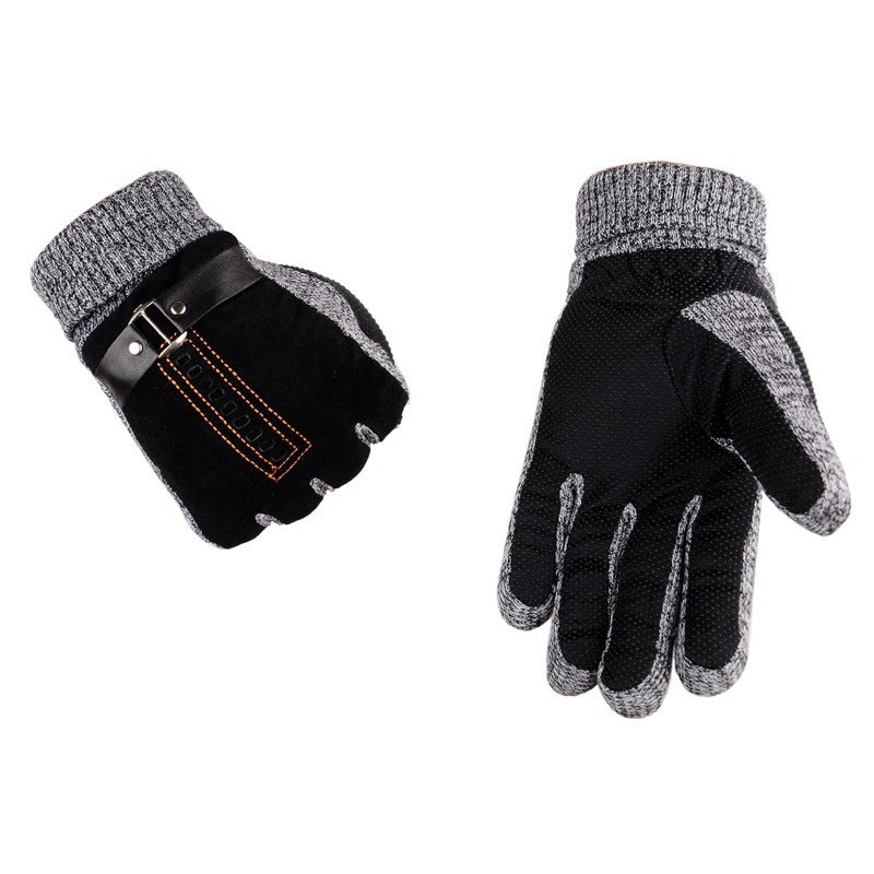 Men’s Winter Gloves – Genuine Suede Pig Leather Mittens, Thick Knitted Gloves for Biking & Motorcycling