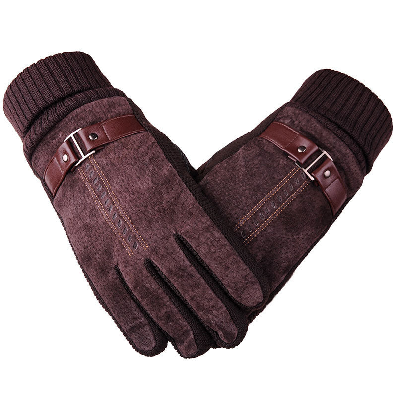 Men’s Winter Gloves – Genuine Suede Pig Leather Mittens, Thick Knitted Gloves for Biking & Motorcycling