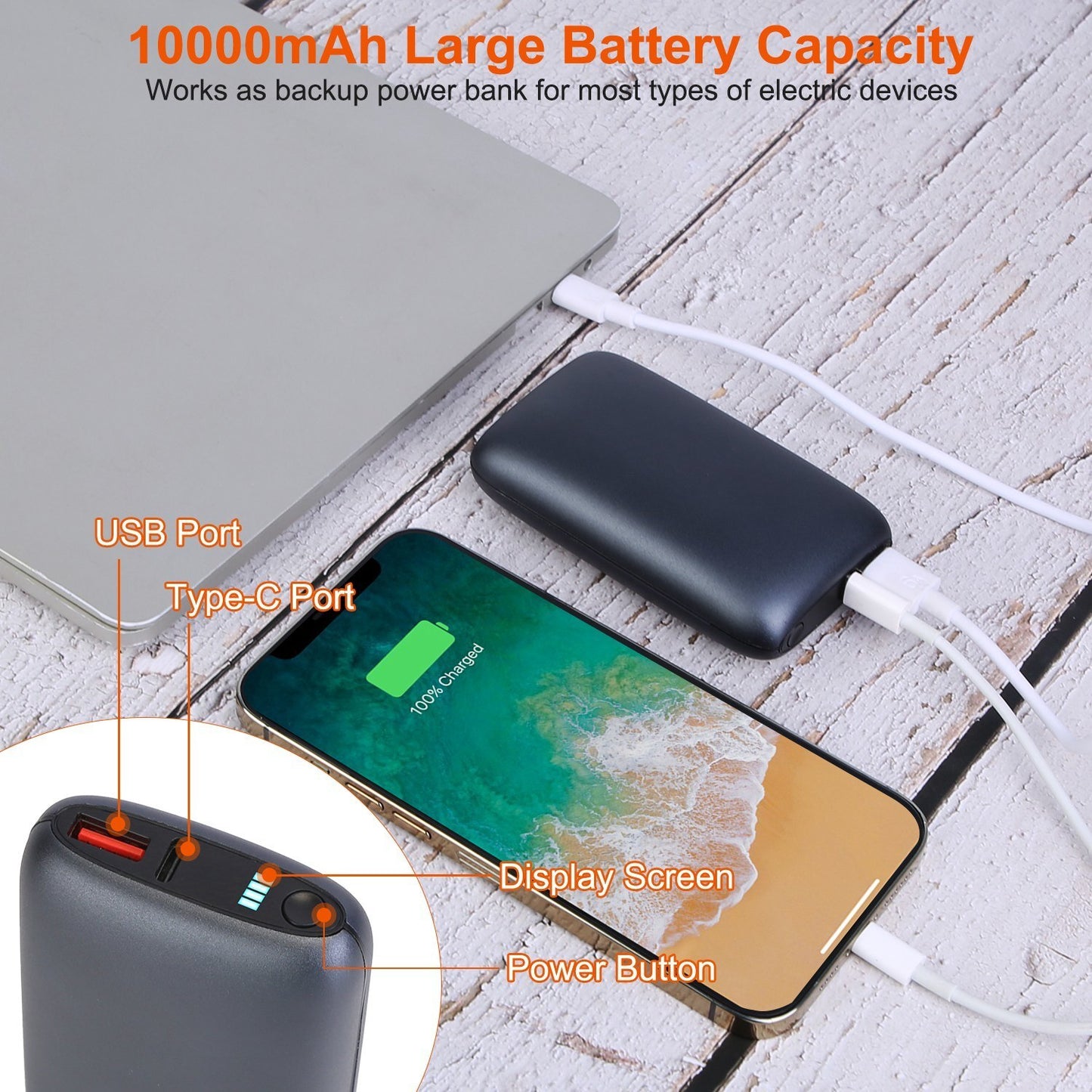 Electric Double-Sided Hand Warmer – 10,000mAh Rechargeable Heater & Power Bank with 3 Temperature Levels