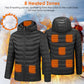 Heated Electric Jacket – Lightweight Winter Coat with 8 Heating Zones & 3-Heat Levels, Detachable Hood