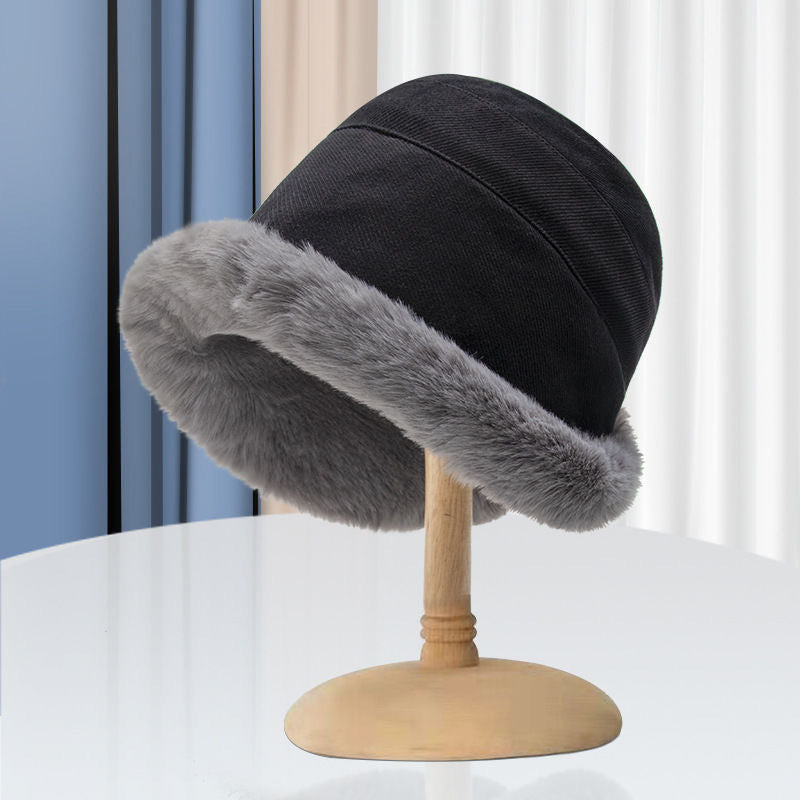 Winter Thermal Bucket Hat – Faux Fur Plush Fisherman Hat with Ear Protection for Women