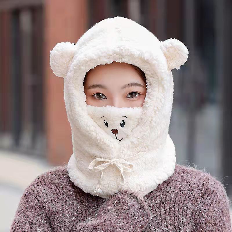 Winter Cartoon Bear Ear Plush Panda Hat, Scarf, and Mask Set - Thickened Warm Protection for Women and Girls, New Year Gift