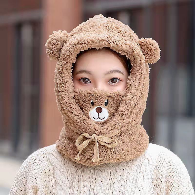 Winter Cartoon Bear Ear Plush Panda Hat, Scarf, and Mask Set - Thickened Warm Protection for Women and Girls, New Year Gift