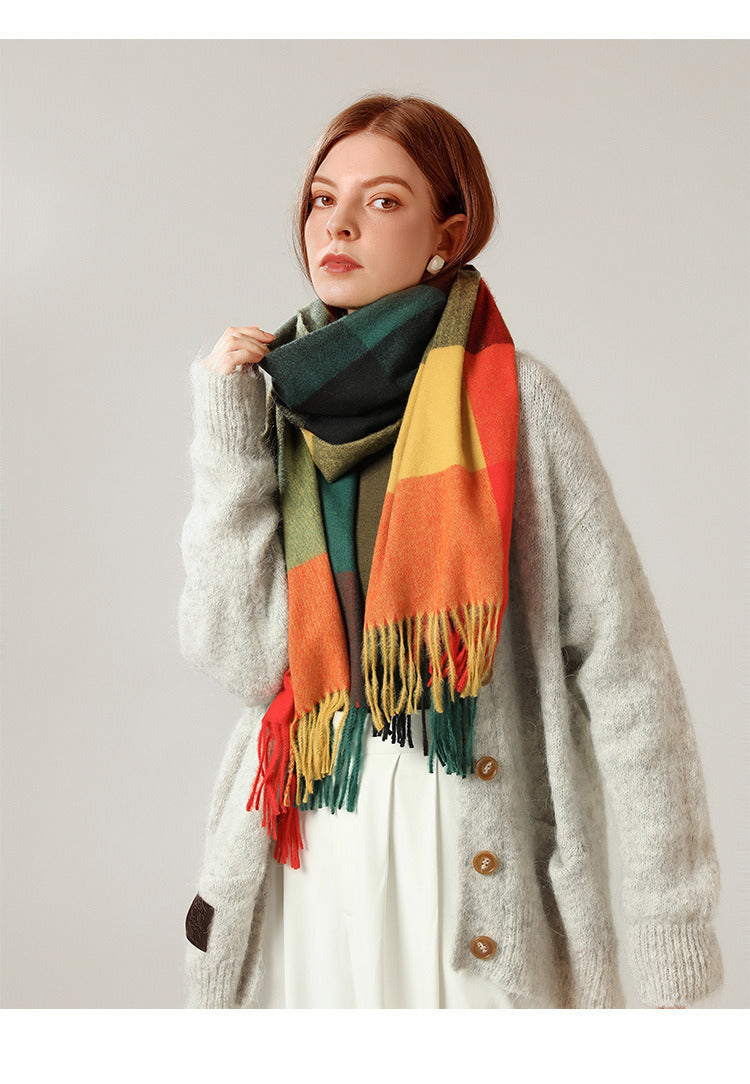 Autumn and winter 2021 warm cashmere tassel shawl plaid star scarf Runge temperament long scarf