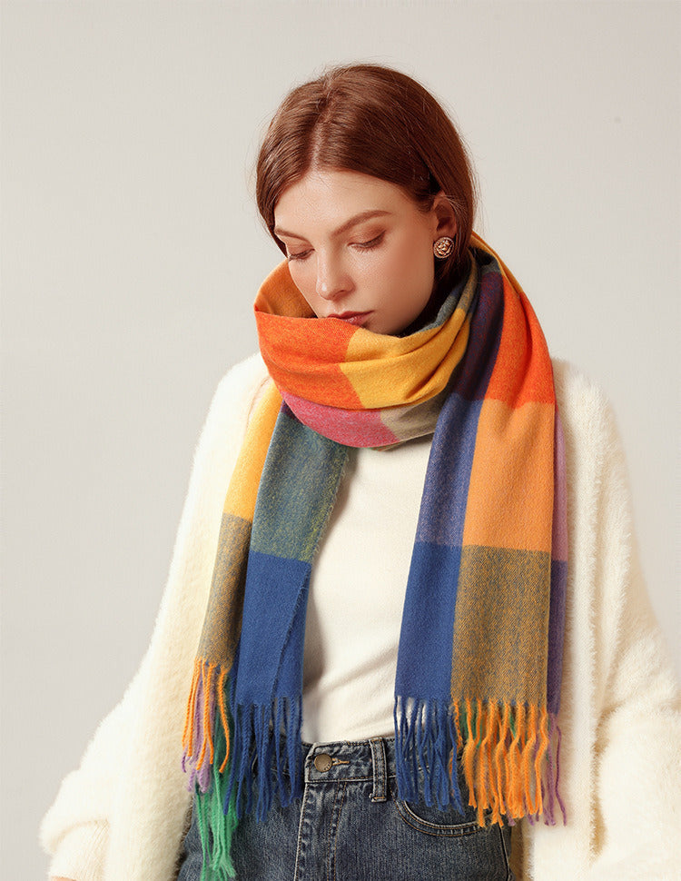 Autumn and winter 2021 warm cashmere tassel shawl plaid star scarf Runge temperament long scarf