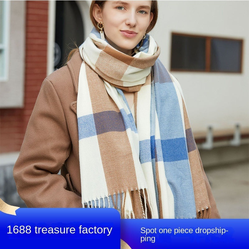 Autumn and winter new plaid scarf; cashmere tassel; lengthening; warm keeping; fashion; simple shawl; scarf; factory wholesale