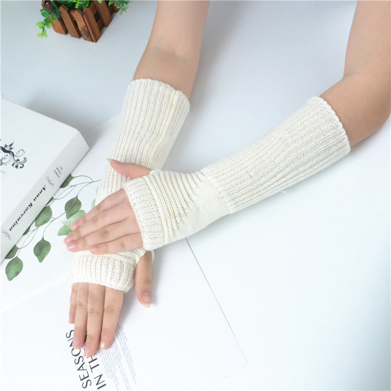 Long Fingerless Gloves Women's Mitten Winter Arm Warmer Knitted Arm Sleeve Fine Casual Soft Girls Goth Clothes Punk Gothic Glove