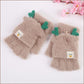 Bear Embroidery Soft Plush Gloves Women Winter Warm Thicken Fingerless Mittens Girls Students Outdoor Warmer Gifts Hand Guards