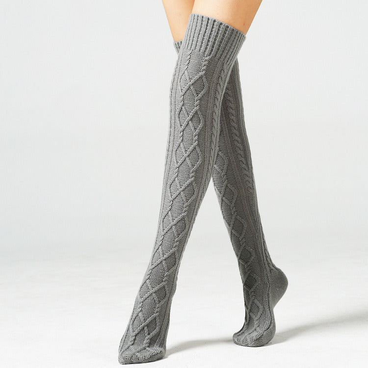 Knitted Over-Knee Wool Leg Warmers – Cozy Indoor Knee Pads & Double Diamond Floor Socks