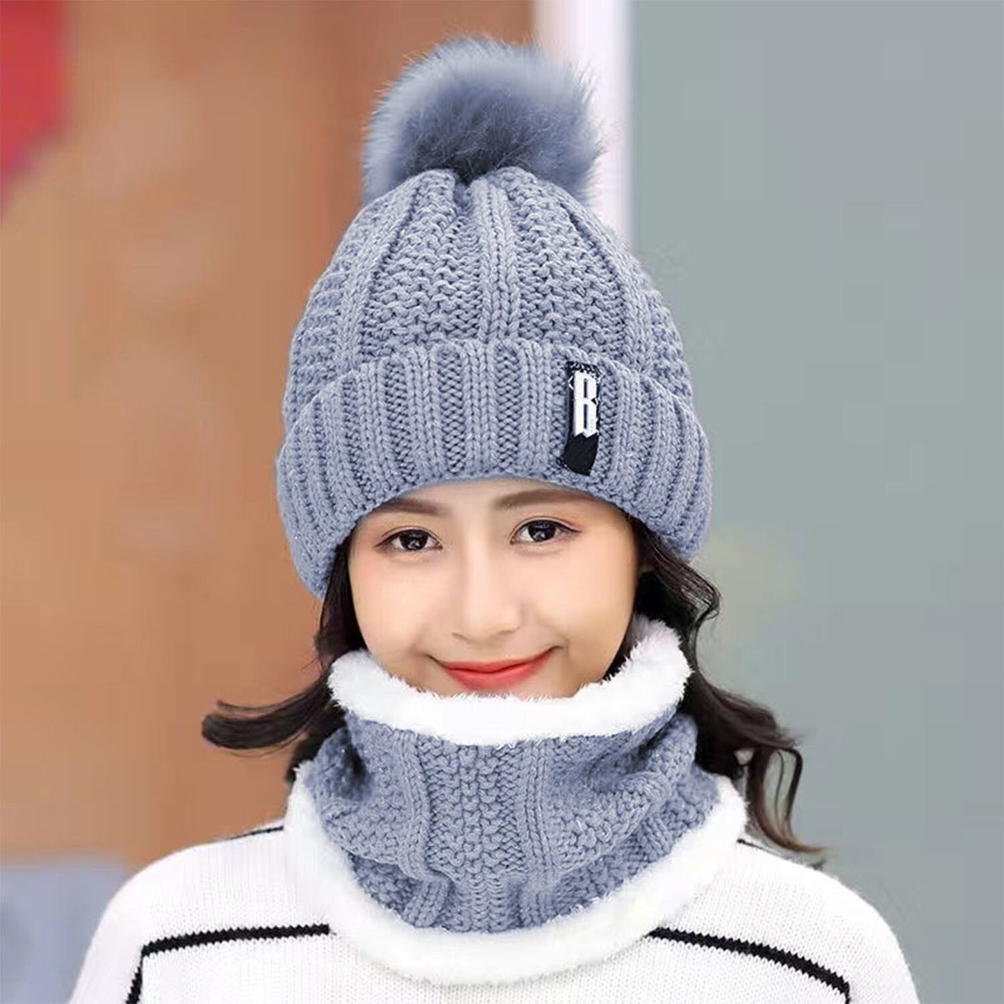 Women's Winter Beanie and Scarf Set - Warm Knitted Skull Cap