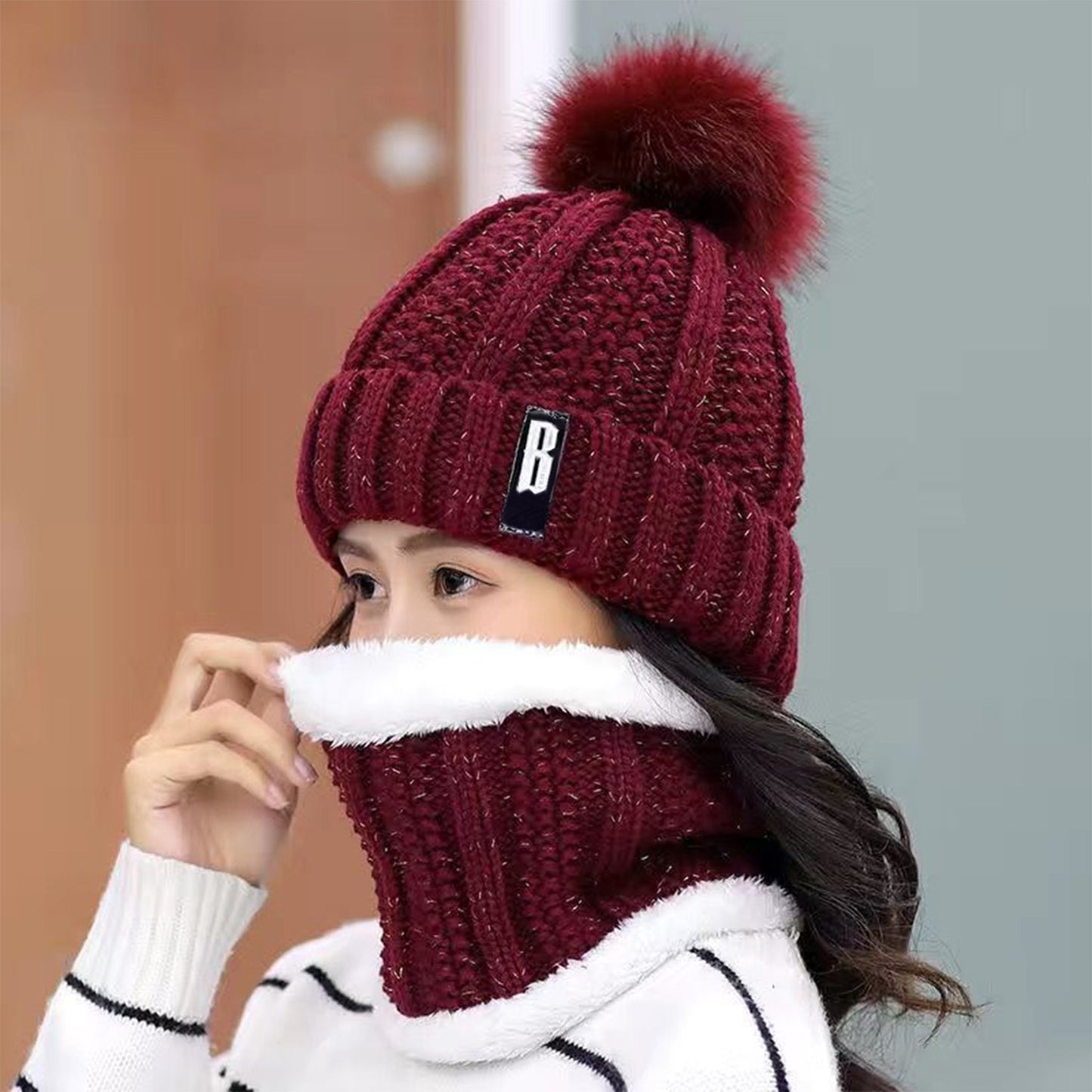 Women's Winter Beanie and Scarf Set - Warm Knitted Skull Cap