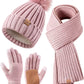 Women's Winter Beanie, Scarf, and Gloves Set - Pom Pom Hat, Long Scarf, Neck Warmer, Touchscreen Gloves (3-in-1)