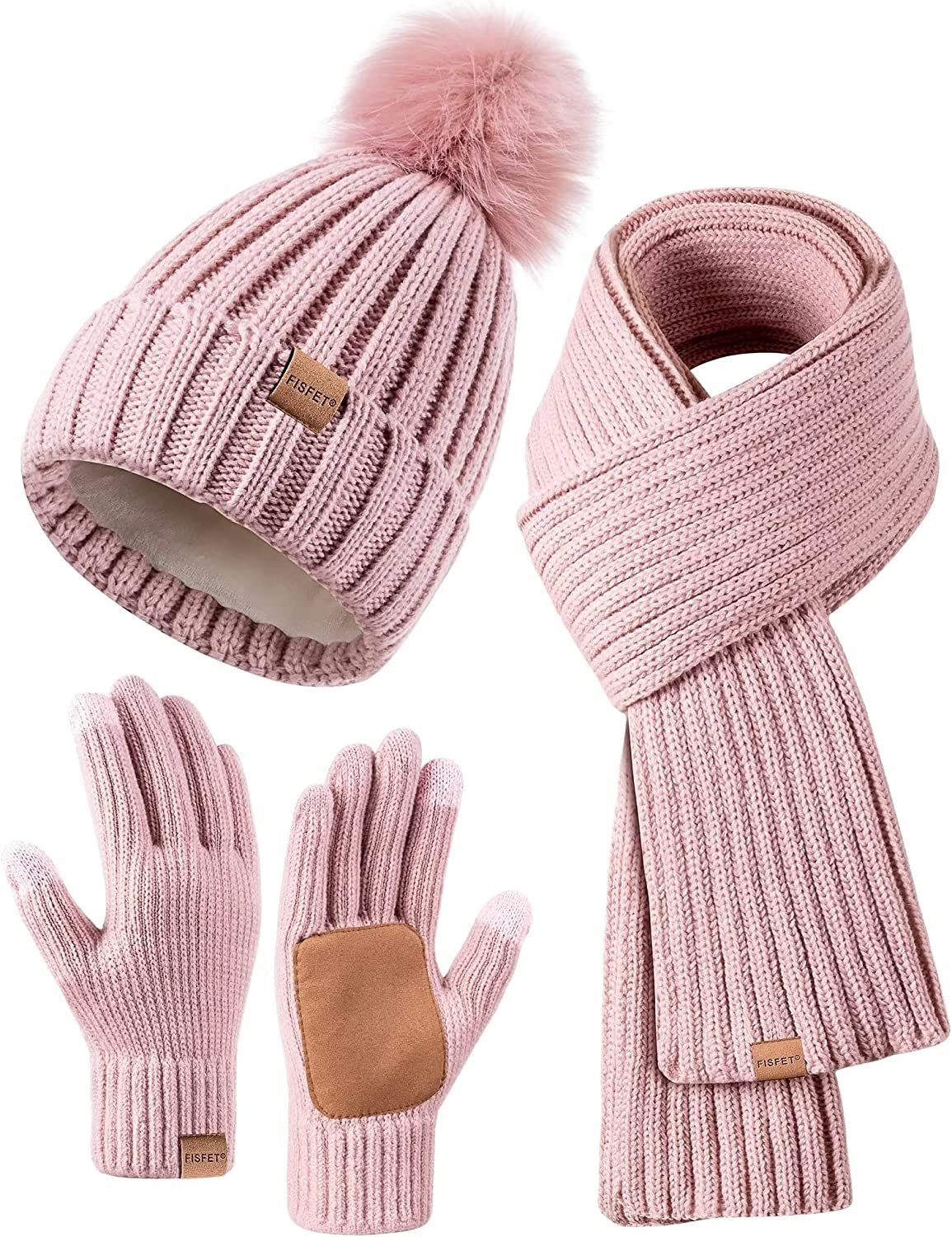 Women's Winter Beanie, Scarf, and Gloves Set - Pom Pom Hat, Long Scarf, Neck Warmer, Touchscreen Gloves (3-in-1)