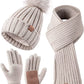 Women's Winter Beanie, Scarf, and Gloves Set - Pom Pom Hat, Long Scarf, Neck Warmer, Touchscreen Gloves (3-in-1)