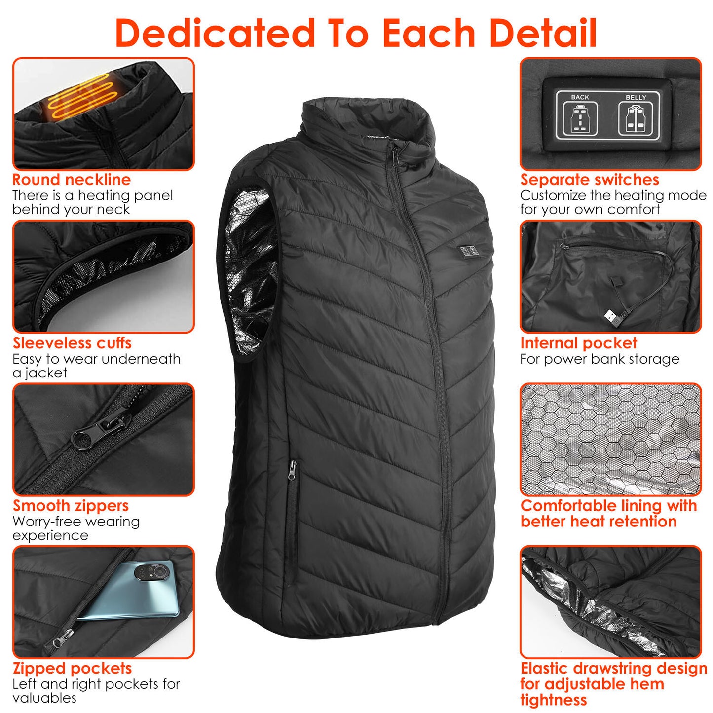 USB Heated Vest – Electric Thermal Jacket for Men & Women, 3 Temperature Levels