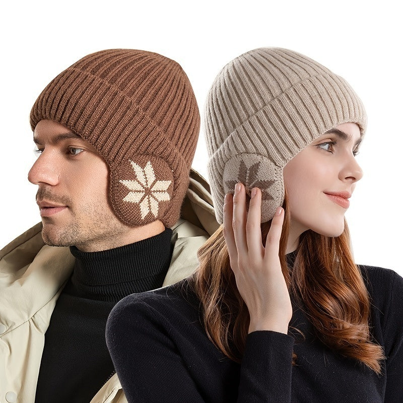 Winter Warmth Set: Unisex Snowflake Earmuffs & Knitted Beanie Hat