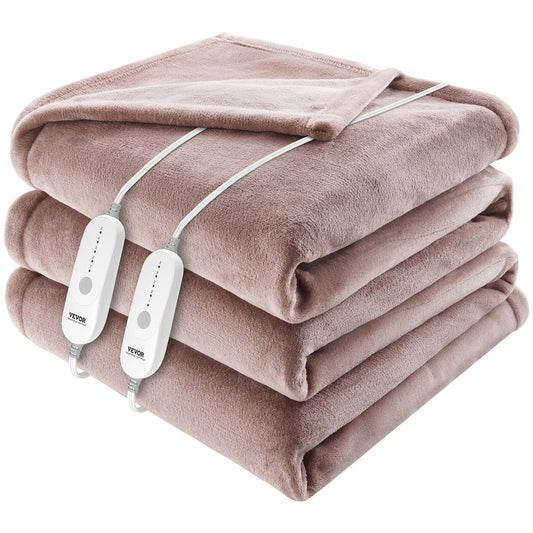 Vevor Heated Blanket, King Size (100" x 90") – Soft Flannel Electric Throw with Dual Control, Beige